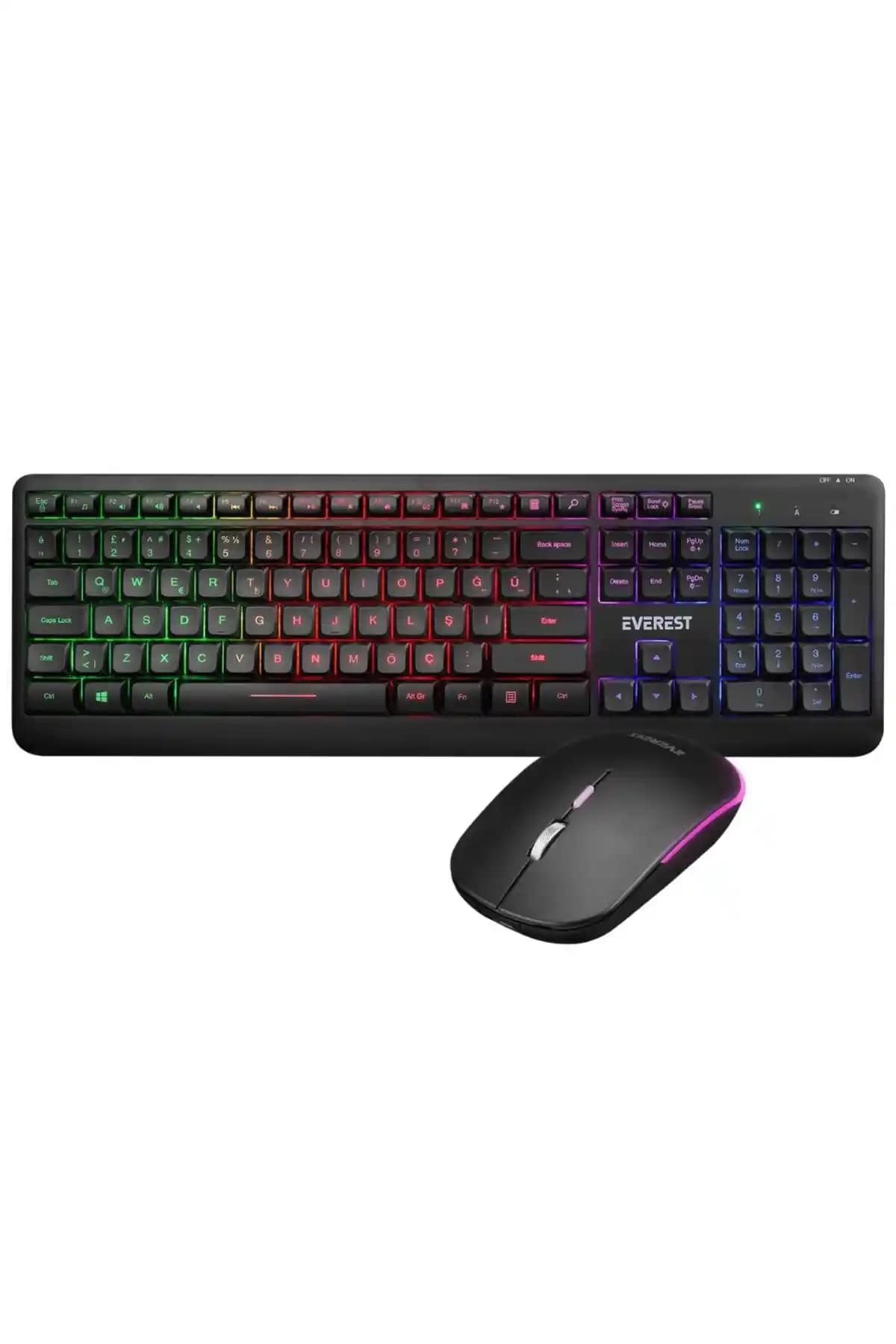 Everest KM-1500 Siyah Kablosuz Rainbow Klavye ve Mouse Seti Çok Yönlü Kullanım İçin