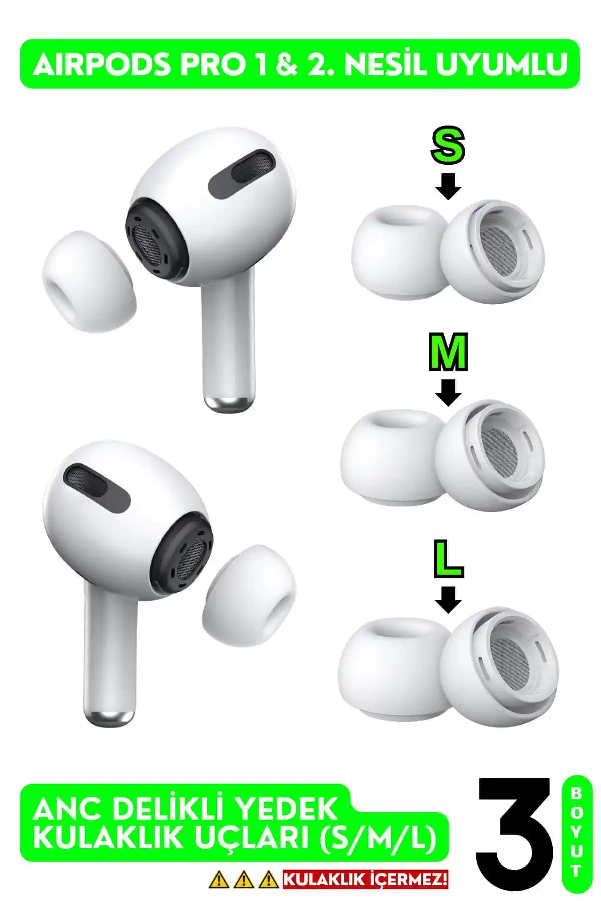 EWEC Pro ve Pro 2. Nesil Uyumlu Delikli Üç Boyut Premium Silikon Kulaklık Uçları
