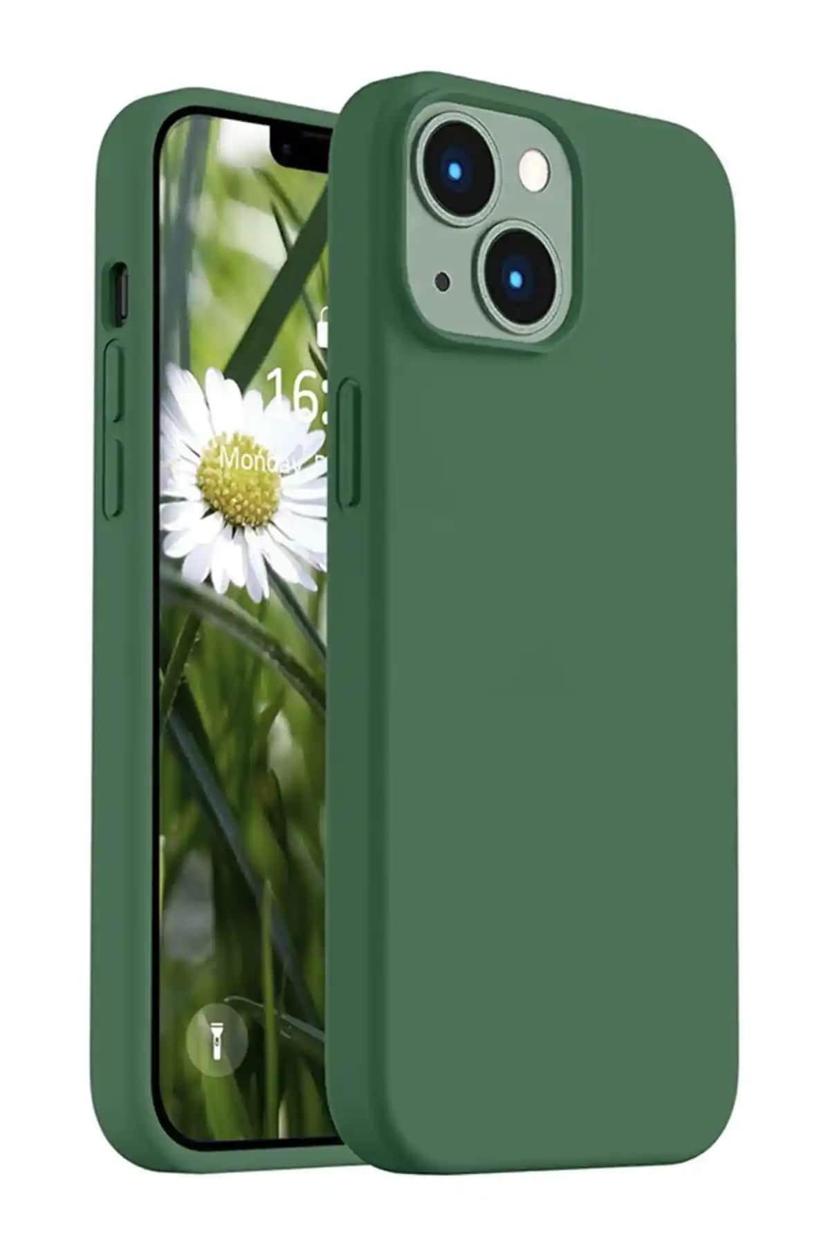 Haki Renkli Kadife Silikon iPhone 13/14 Kılıfı Yüksek Koruma ve Şıklık Sunar