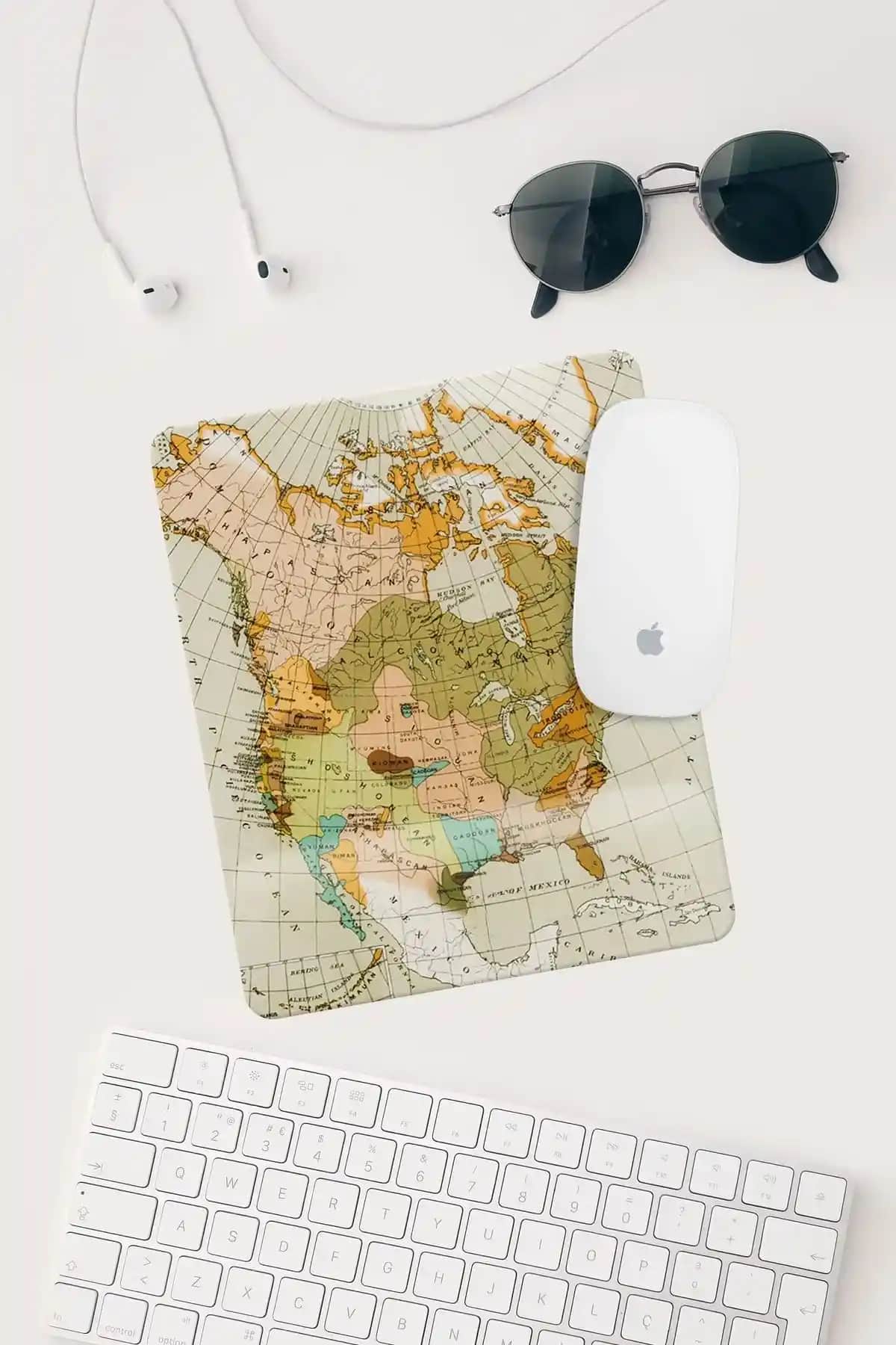 HobiShop Vintage Harita Desenli Bilek Destekli Dikdörtgen Mouse Pad