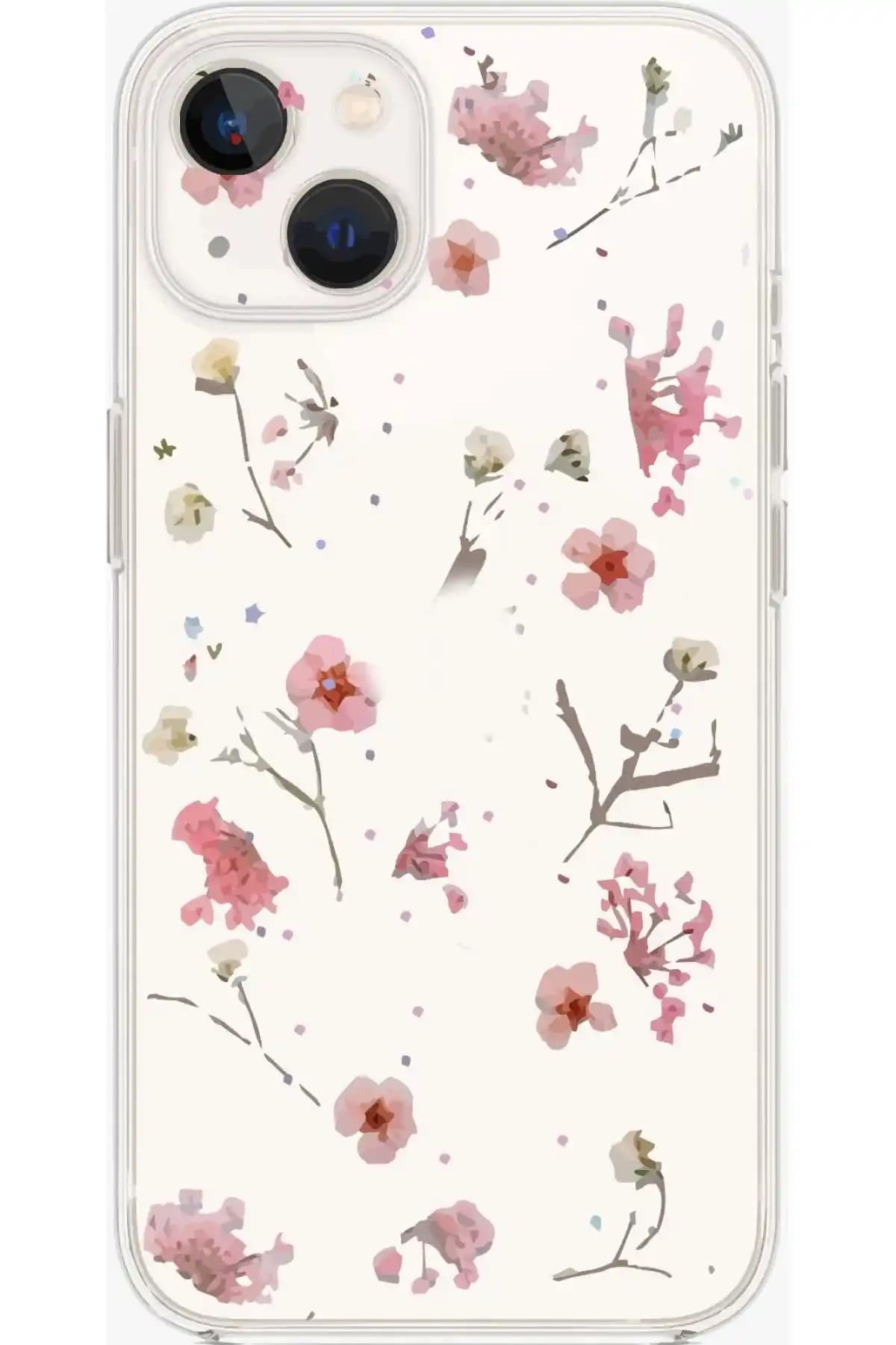 iPhone 13 ve 14 İçin Pembe Çiçek Desenli Kamera Koruyucu Silikon Kılıf