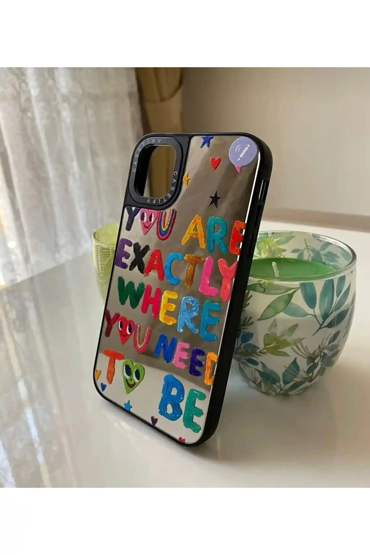 iPhone 14 Pro Max için Şık ve Dayanıklı Aynalı Yazılı Silikon Kılıfı