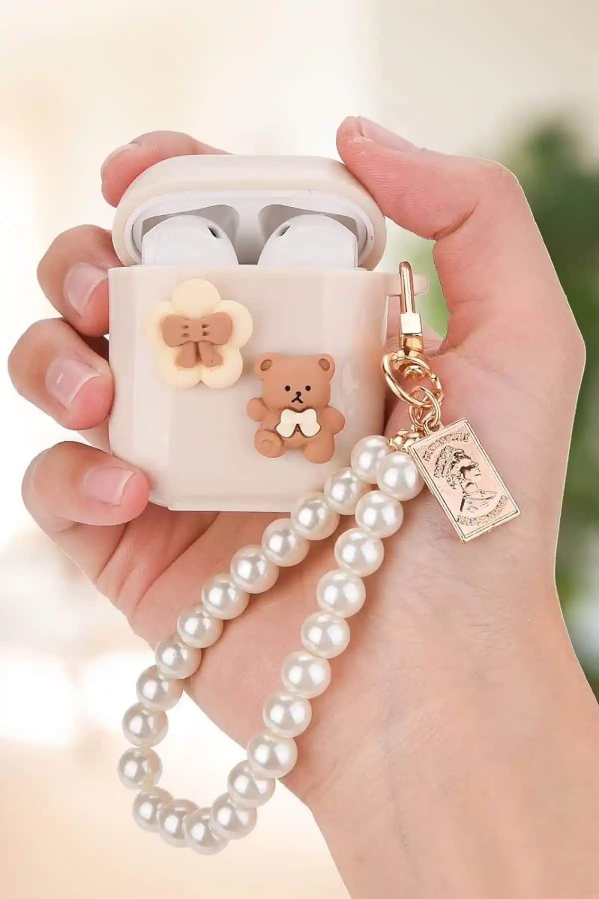 KVK PRİVACY AirPods 2. Nesil Uyumlu İnci Detaylı Kılıf Şık ve Koruyucu Tasarım