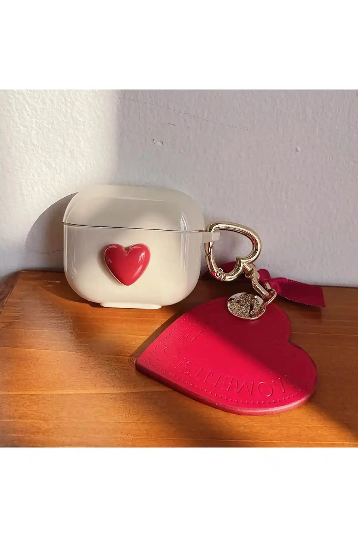 KVK PRIVACY Airpods 3 Uyumlu Kırmızı Kalp Desenli Silikon Kulaklık Kılıfı