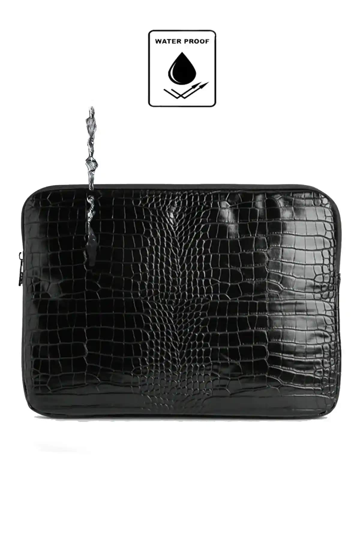 Luvenis Siyah Kroko Desen Laptop Kılıfı 13-16 inç için dayanıklı ve şık koruma çözümü