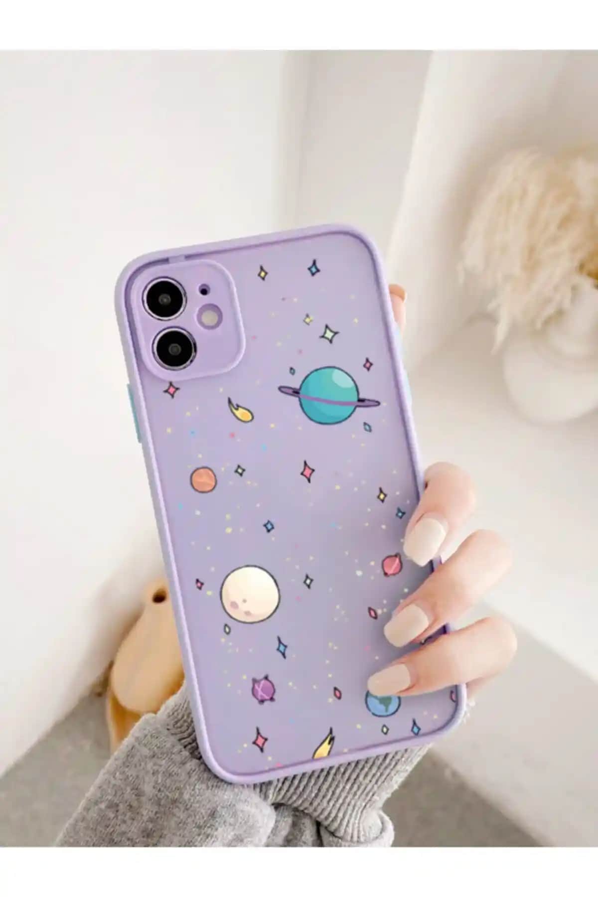 Mooodcase iPhone 11 Uyumlu Lila Gezegenler Desenli Kılıf Güçlü Koruma ve Şık Tasarım
