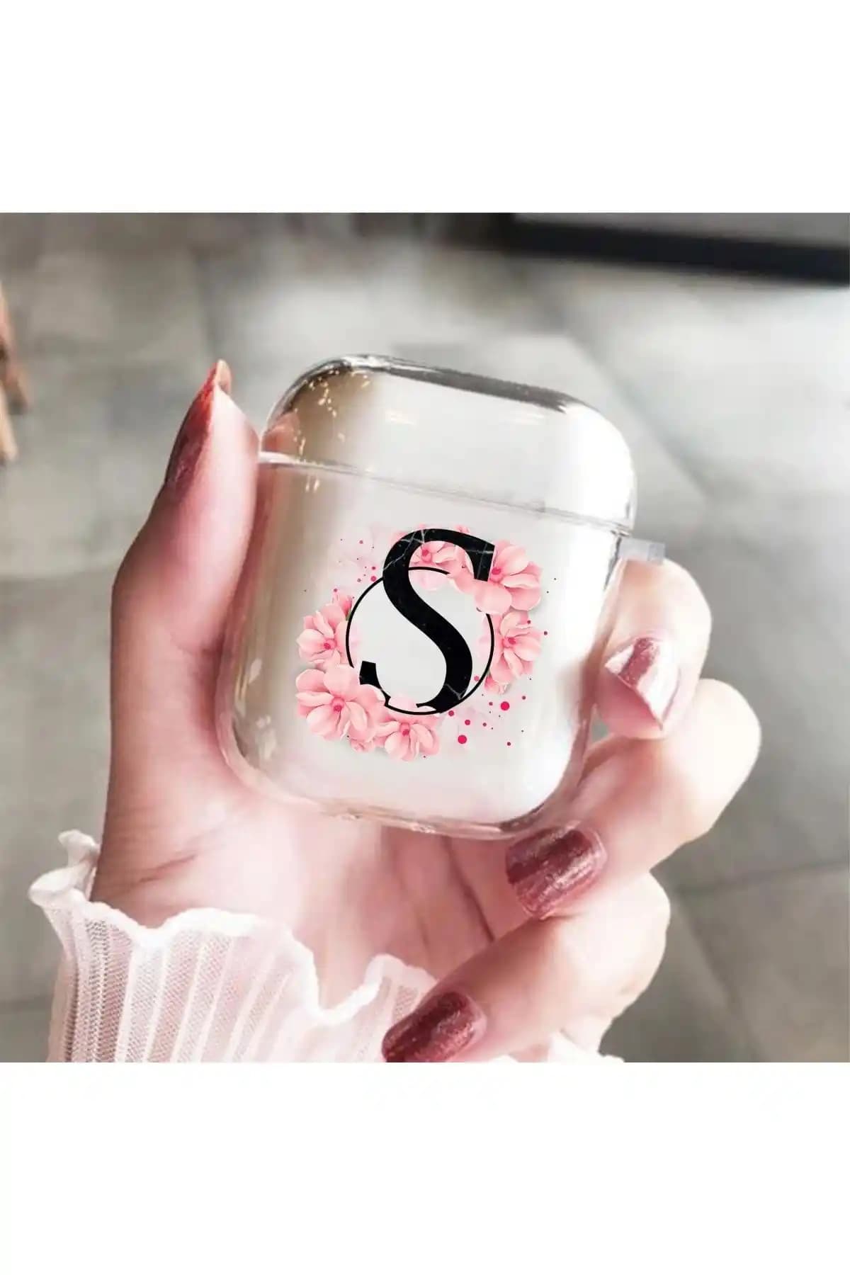 Mooodcase Pembe Çiçek Desenli Şeffaf Kulaklık Kılıfı Airpods 2 için Estetik ve Koruyucu Tasarım