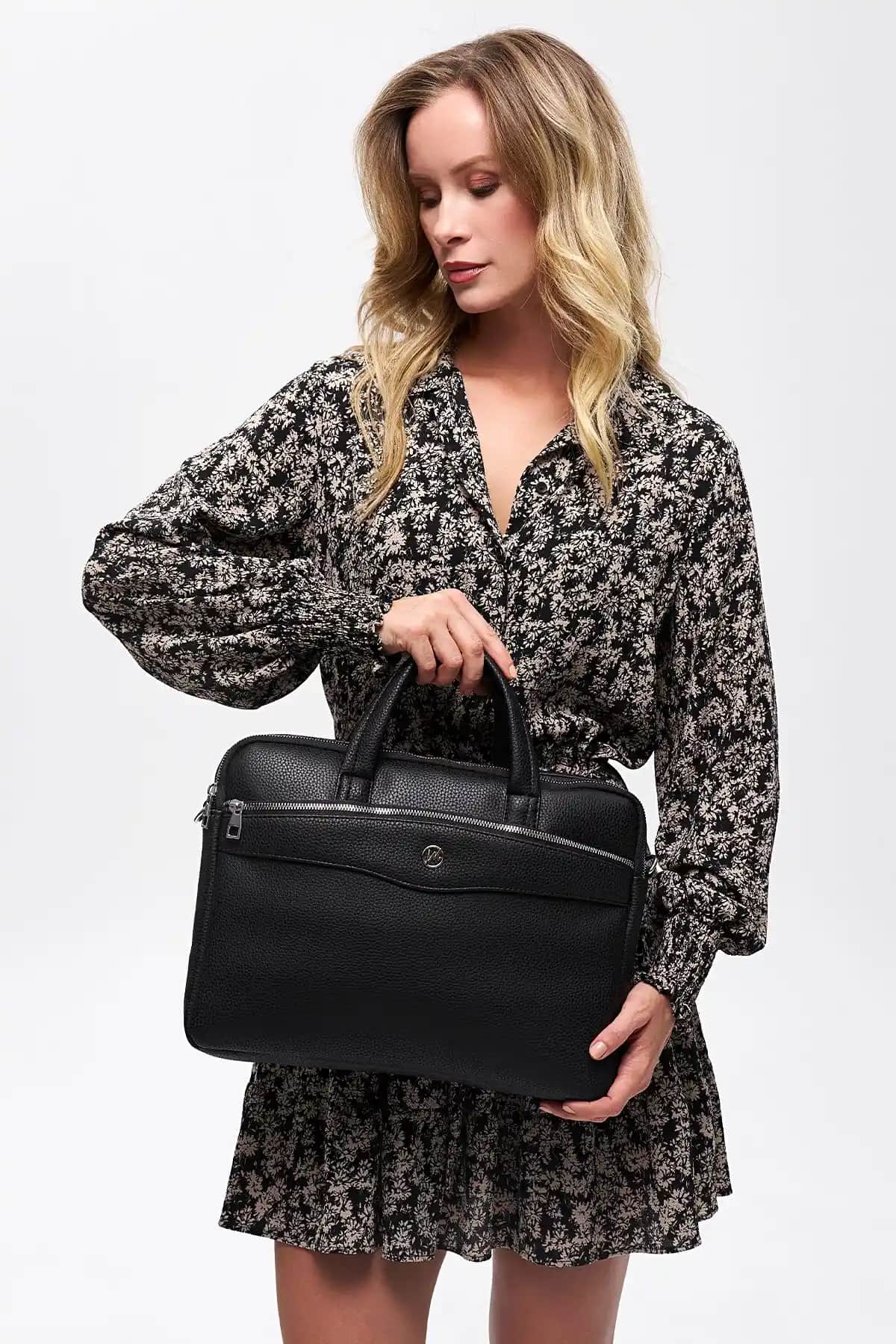 MORCA Siyah Unisex 13-14 İnç Laptop ve Evrak Çantası Modern ve Dayanıklı Tasarım
