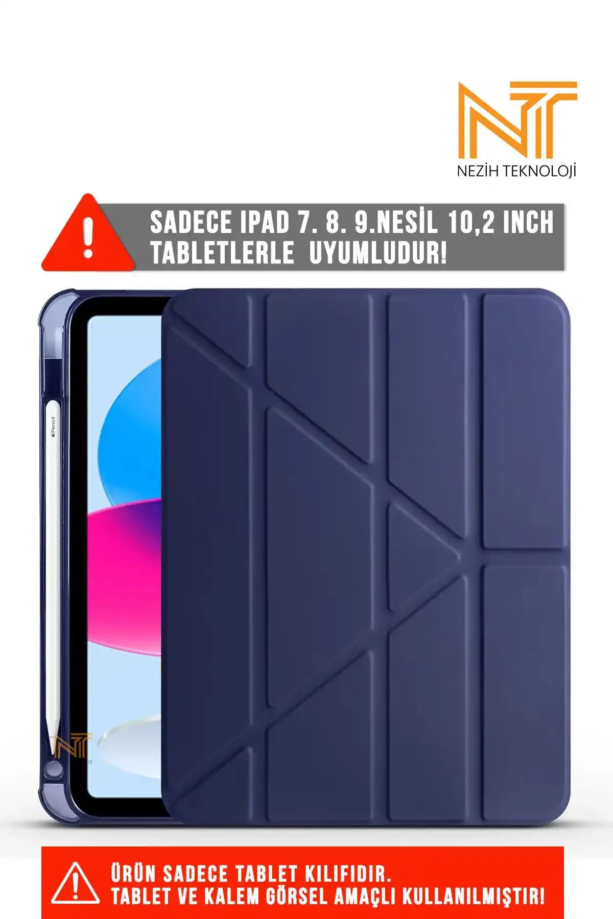 Nezih Teknoloji iPad 10.2 Uyumlu Kalem Bölümlü Katlanabilir Akıllı Kılıf
