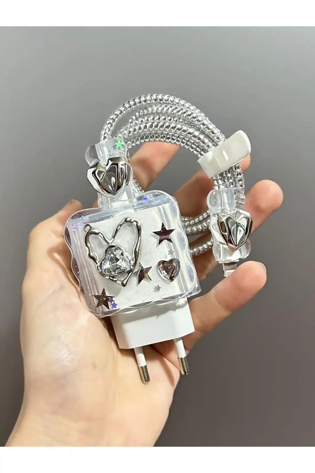 Paladyum Marka iPhone 18/20 W Şarj Koruma Seti Yıldızlı ve Kalp Figürlü Tasarım