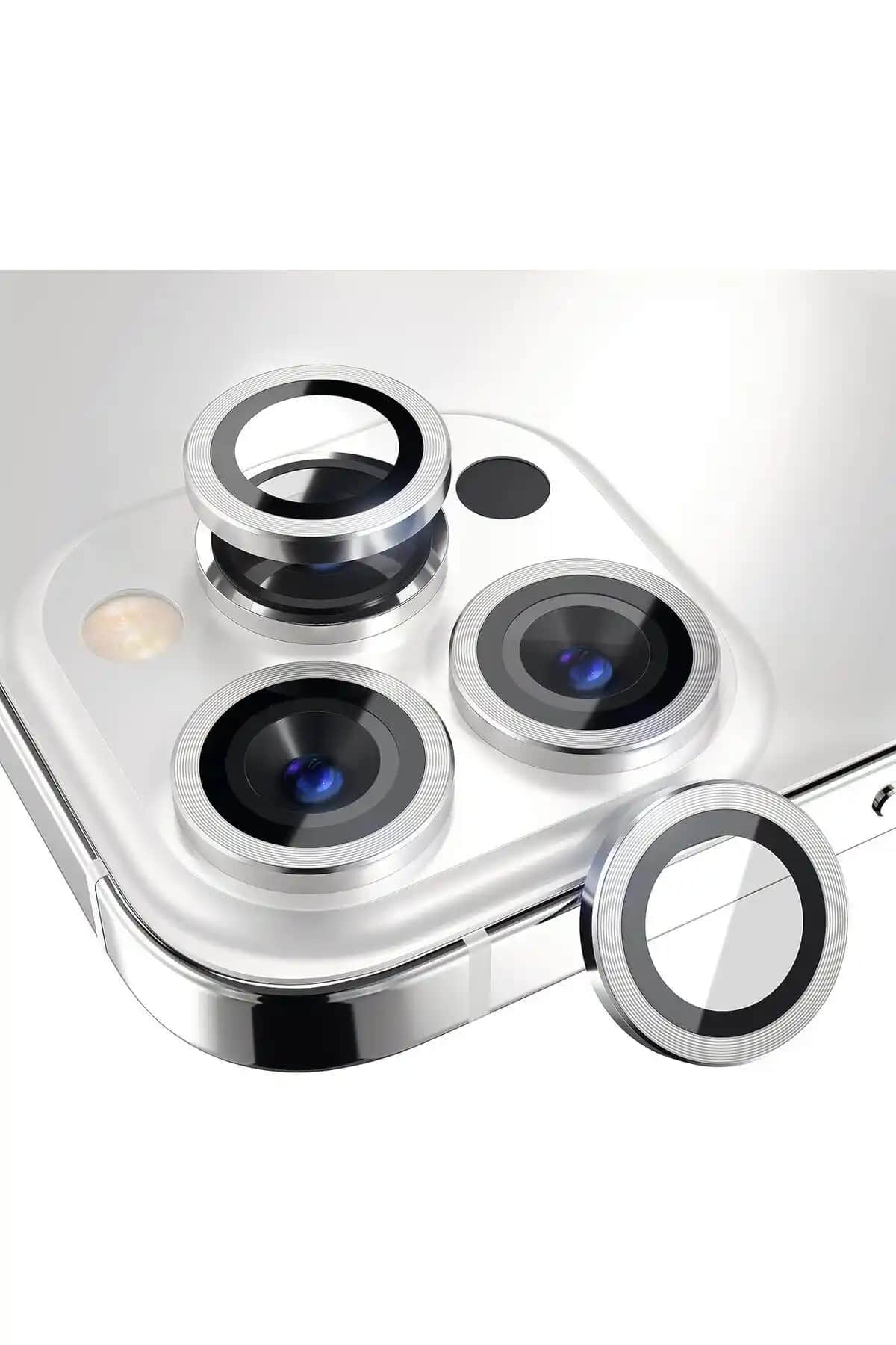 Powerfox iPhone 13 Pro ve 13 Pro Max Uyumlu Alüminyum Temperli Cam Kamera Koruyucu Seti