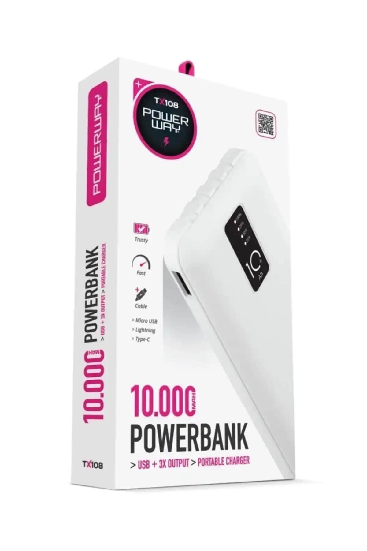 Powerway 10.000 mAh Kablolu Dijital Göstergeli Powerbank: Taşınabilir ve Güçlü Enerji Kaynağı