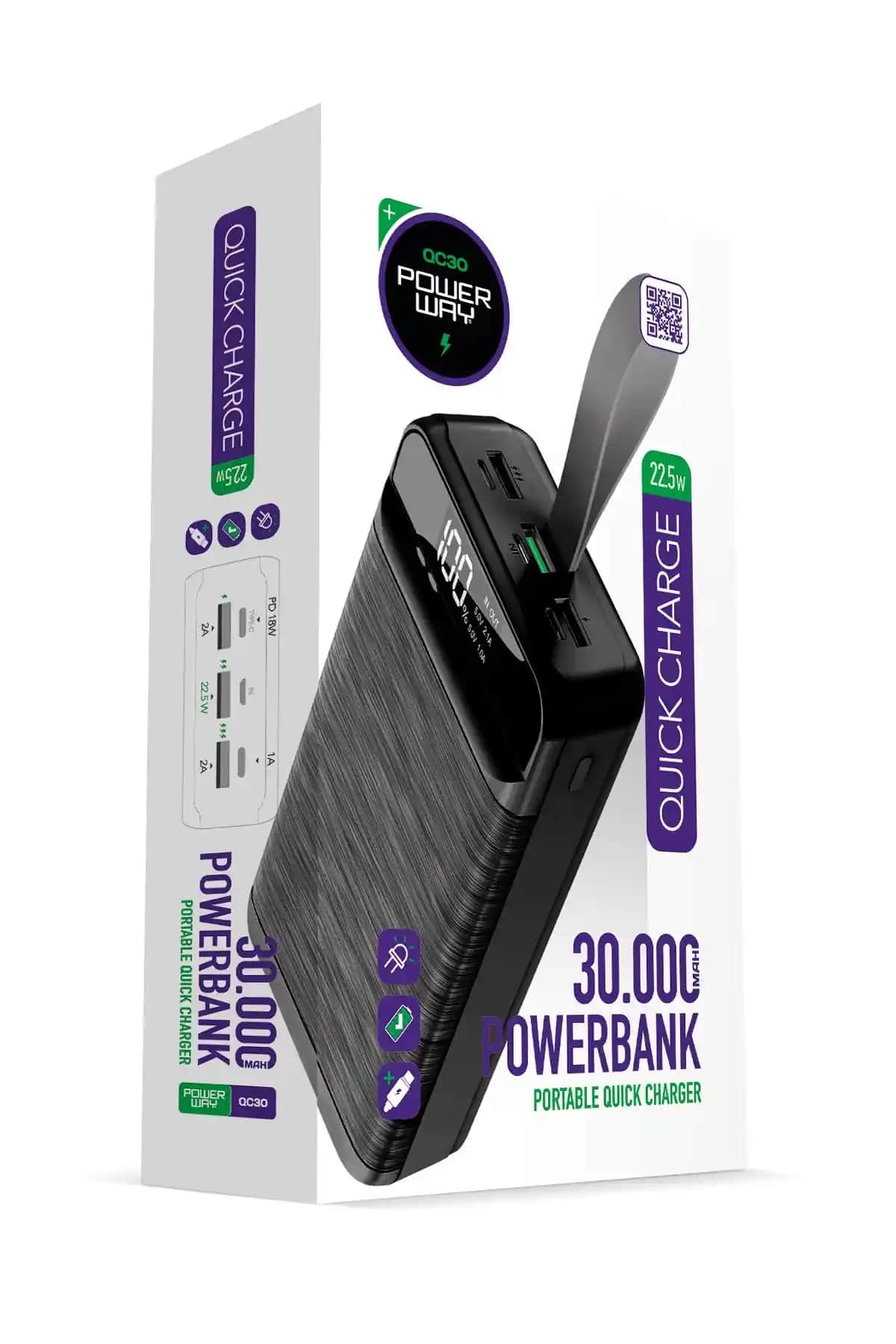 Powerway 30.000 mAh PD 22.5 W Hızlı Şarj Powerbank ile Güçlü ve Dayanıklı Taşınabilir Şarj Cihazı
