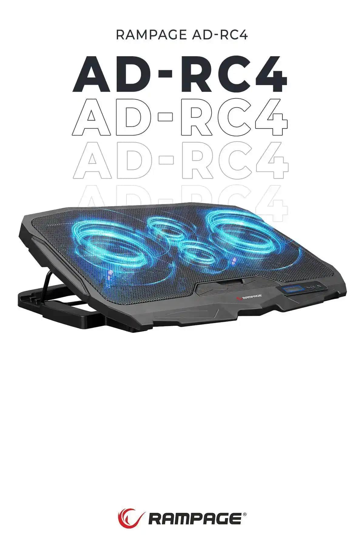 Rampage Ad-rc4 Mavi Ledli Notebook Soğutucu 15-17 İnç Dört Fanlı ve Kontrol Paneli ile