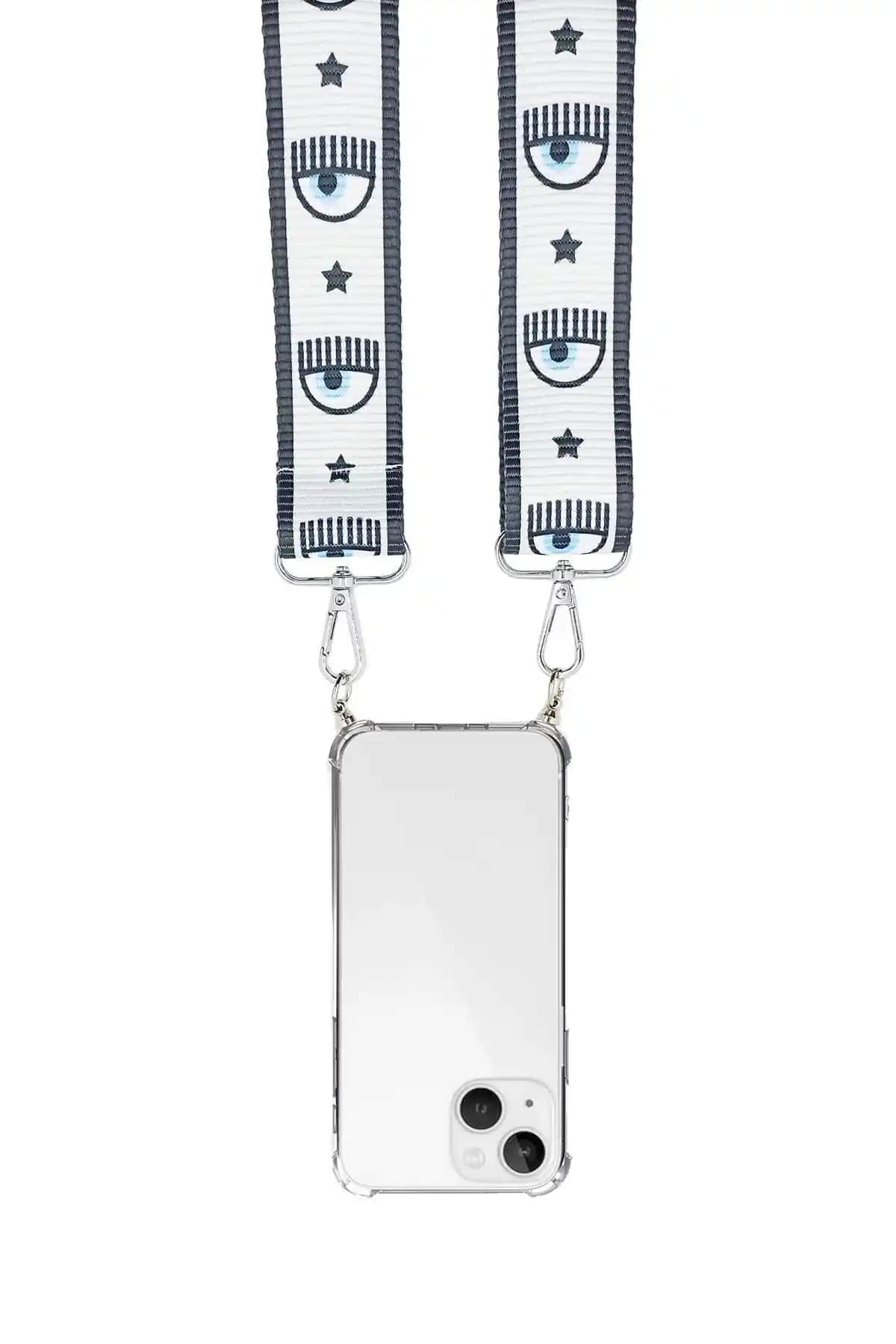 Razar iPhone 13 Uyumlu Göz Desenli Beyaz Askılı Telefon Kılıfı: Estetik ve Koruma Bir Arada