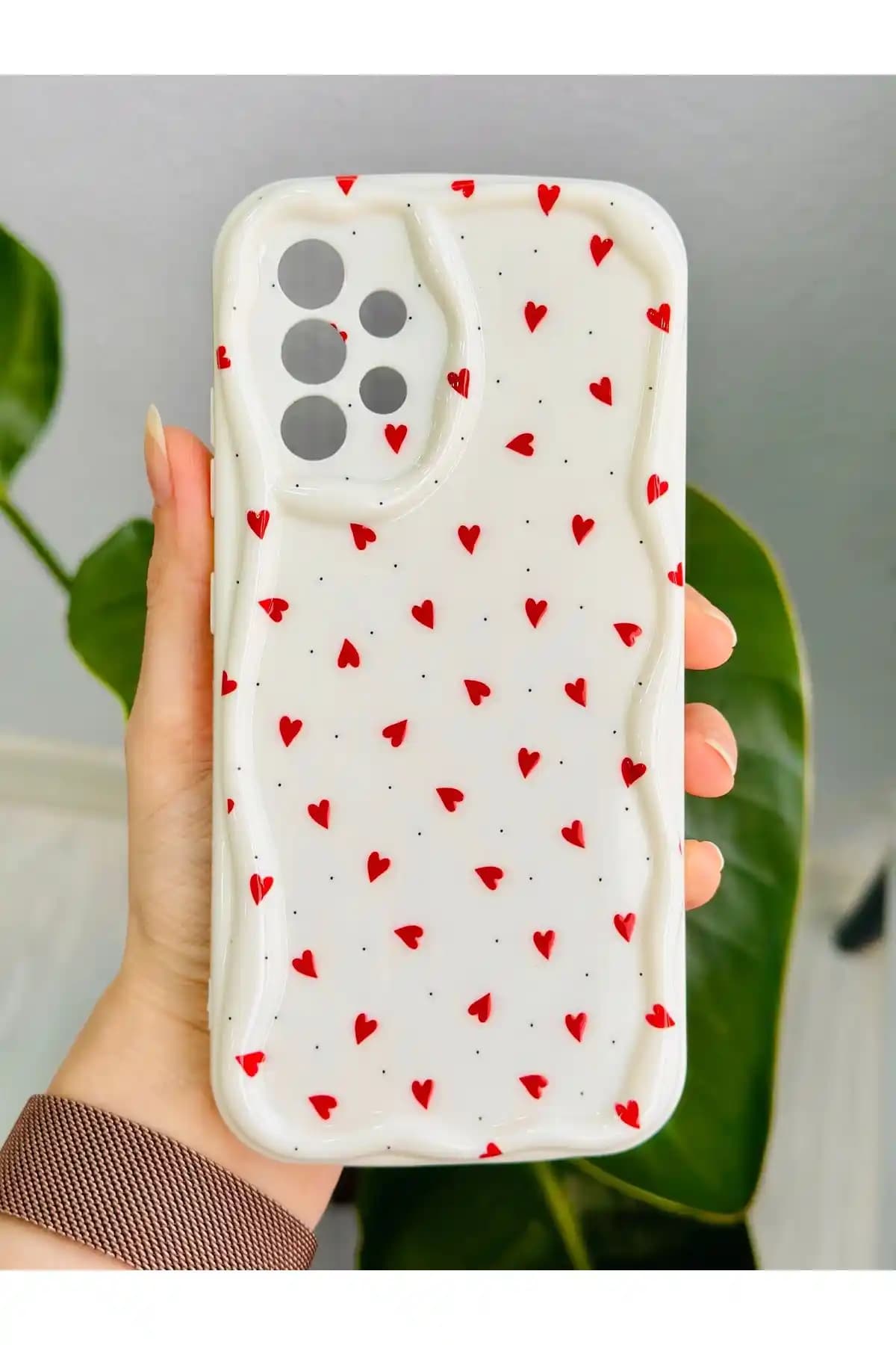 Samsung Galaxy A32 için Kırmızı Kalpler Baskılı Silikon Kılıf Uyumlu Aksesuar