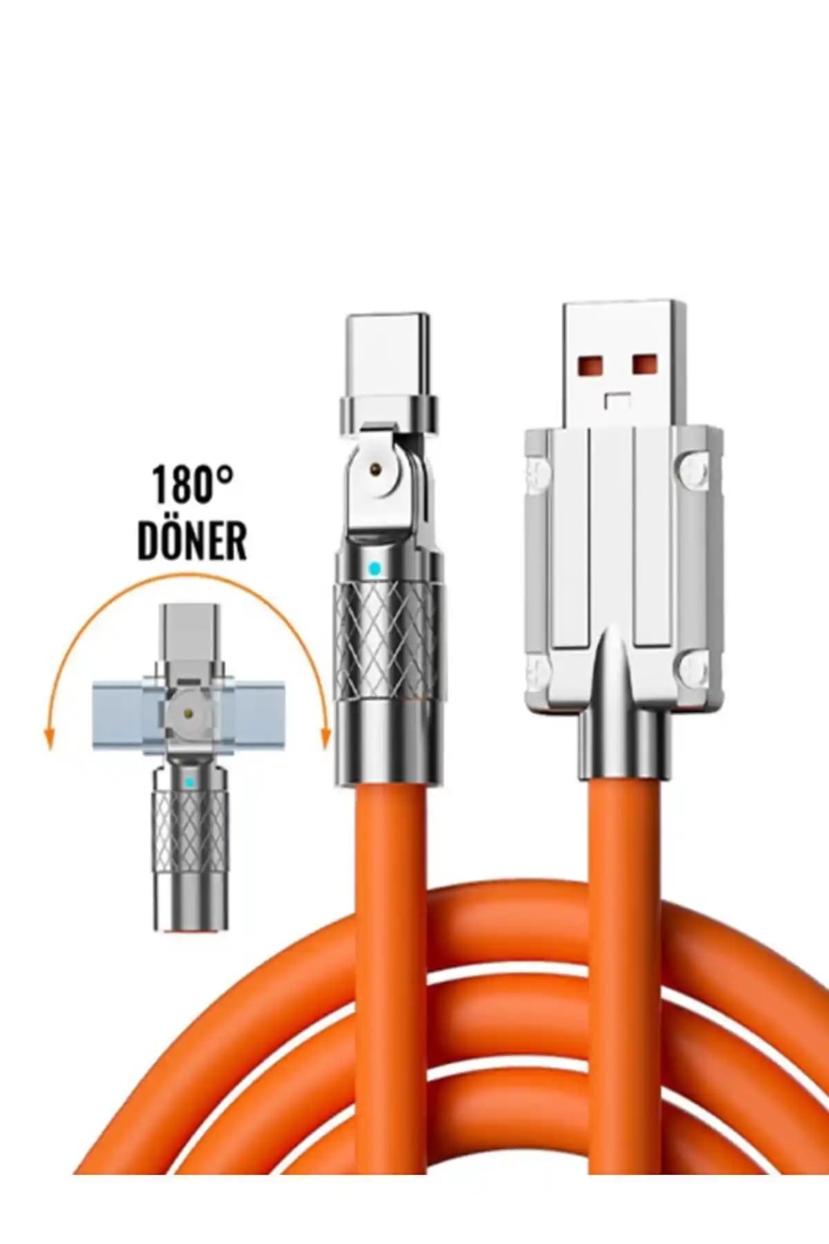 SPRANGE 180 Derece Döner Başlıklı Type-C Şarj Kablosu: Dayanıklı ve Şık Tasarım ile Hızlı Şarj ve Veri Transferi