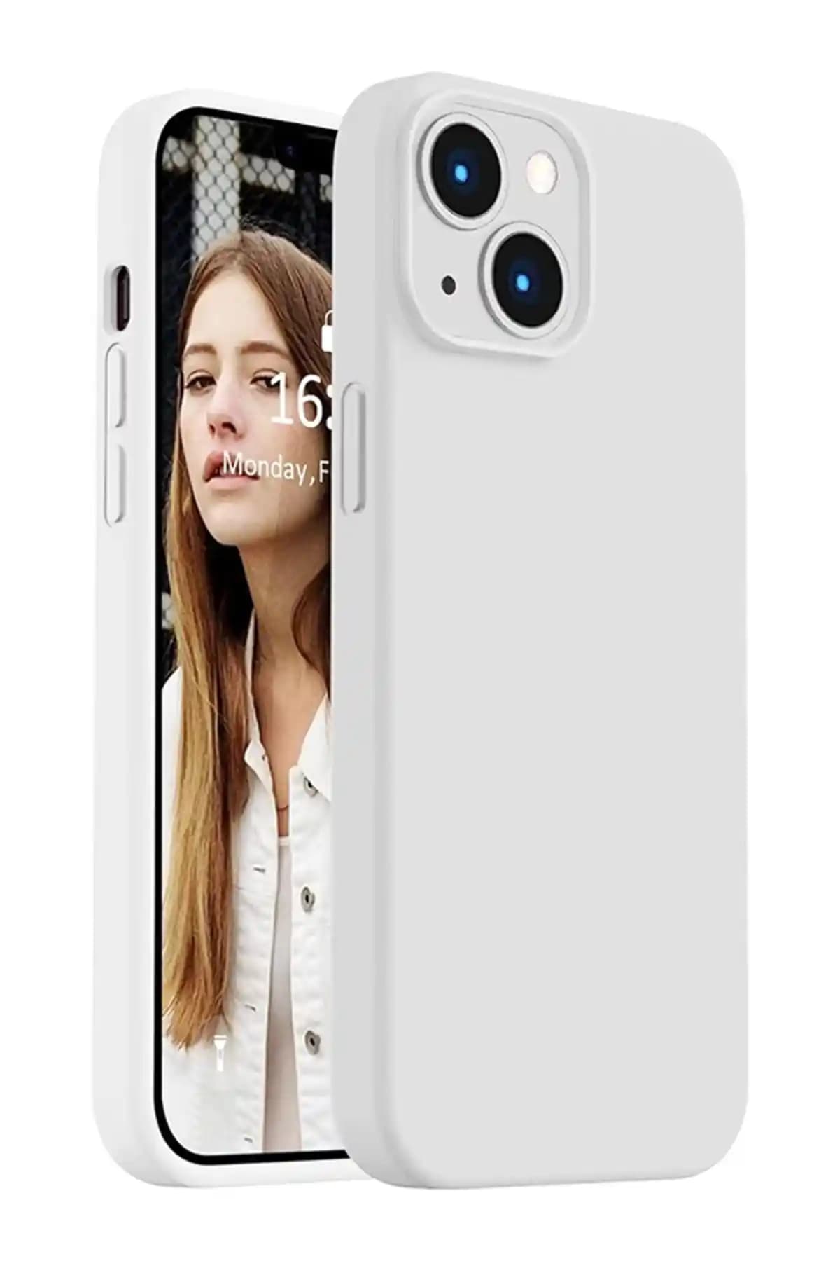 TrendCell Beyaz Kadife Silikon Kılıf iPhone 13 ve 14 için Şık ve Koruyucu Tasarım