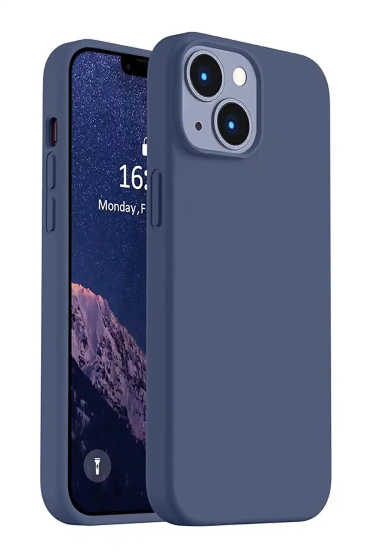 TrendCell Lacivert Kadife Premium Silikon Kılıf iPhone 13 ve 14 ile Tam Uyum Sağlar