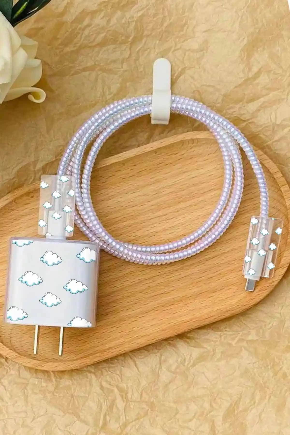 WANNA PROTECT iPhone 18W/20W Uyumlu Şeffaf Kablo Koruma Seti ve Şarj Başlığı