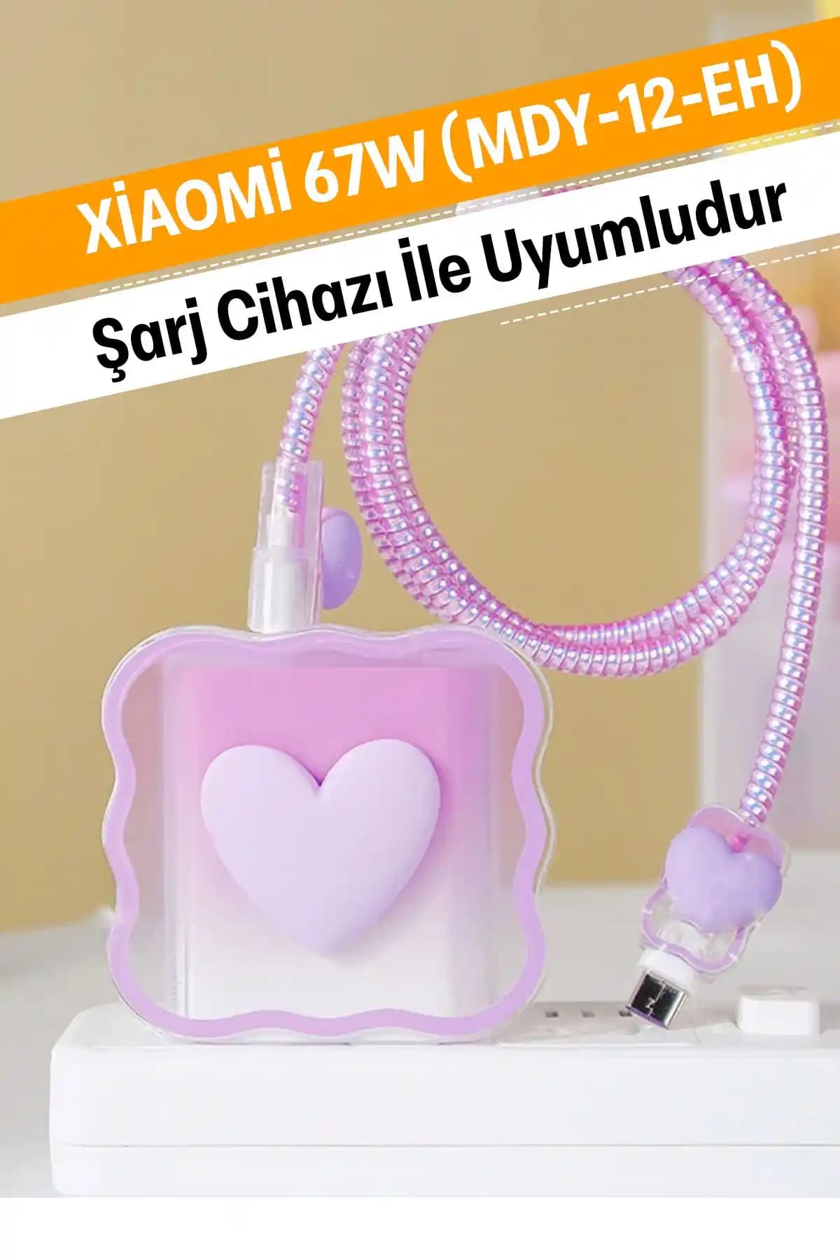 Xiaomi WANNA PROTECT 67W Uyumlu Lila Şeffaf Şarj Başlığı Adaptörü