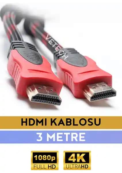 Vetech 3 Metre HDMI Kablo: Yüksek Kaliteli Bağlantı Çözümü ve Dayanıklı Tasarım