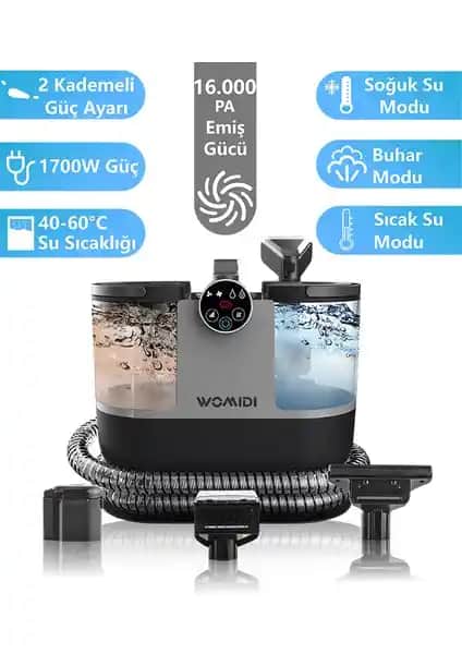Womidi DY-506F Buhar Fonksiyonlu Dijital Ekranlı Halı ve Koltuk Yıkama Makinesi Özellikleri