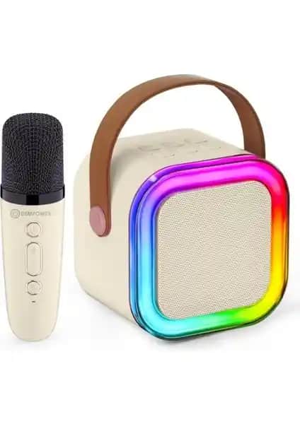 Dempower Karaoke Mikrofon Hoparlör Seti Bej: Taşınabilir ve Çok Fonksiyonlu Ses Sistemi