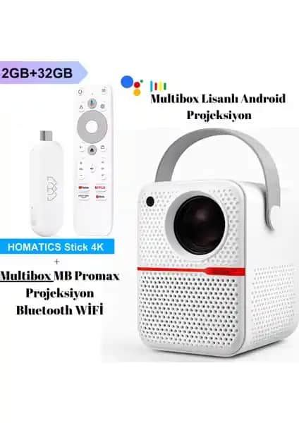 Homatics 4K TV Stick ve Multibox MB Promax Projeksiyon Seti ile Ev Sinema Deneyimini Yükseltin