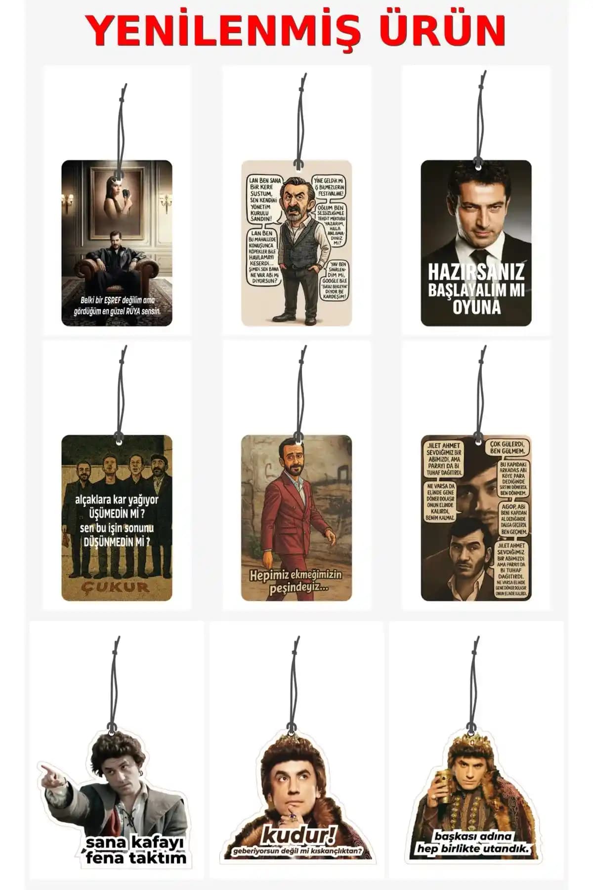 Genel Markalar 9 Adet Prens Çukur Ezel ve Eşref Rüya Replikleri Tasarımlı Oto Kokusu Seti