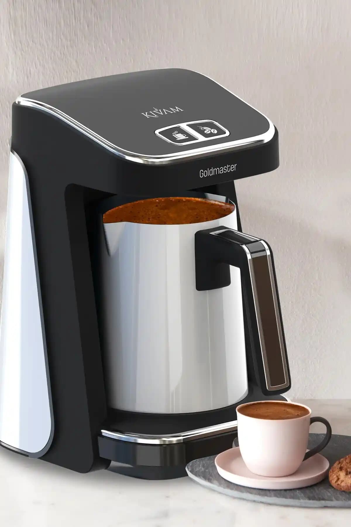 GoldMaster Prokıvam Beyaz Geniş Hazne Çelik Cezveli Akıllı Türk Kahve Makinesi Özellikleri