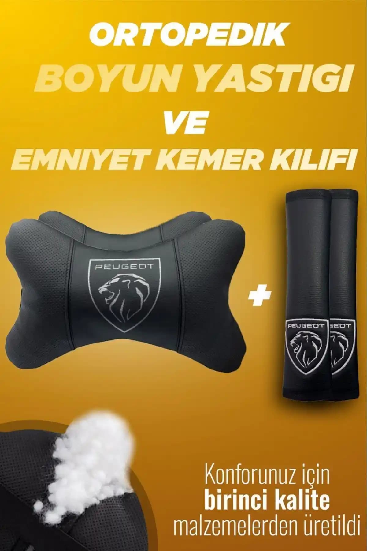 Peugeot Araçlar İçin Mutlu Oto Aksesuar Yeni Logo Konfor Seti Yastık ve Kemer