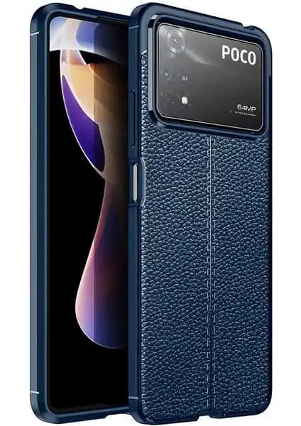 Xiaomi Poco X4 Pro 5G için Case 4U Rugan Armor Deri Görünümlü Yüksek Kalite Silikon Kılıf