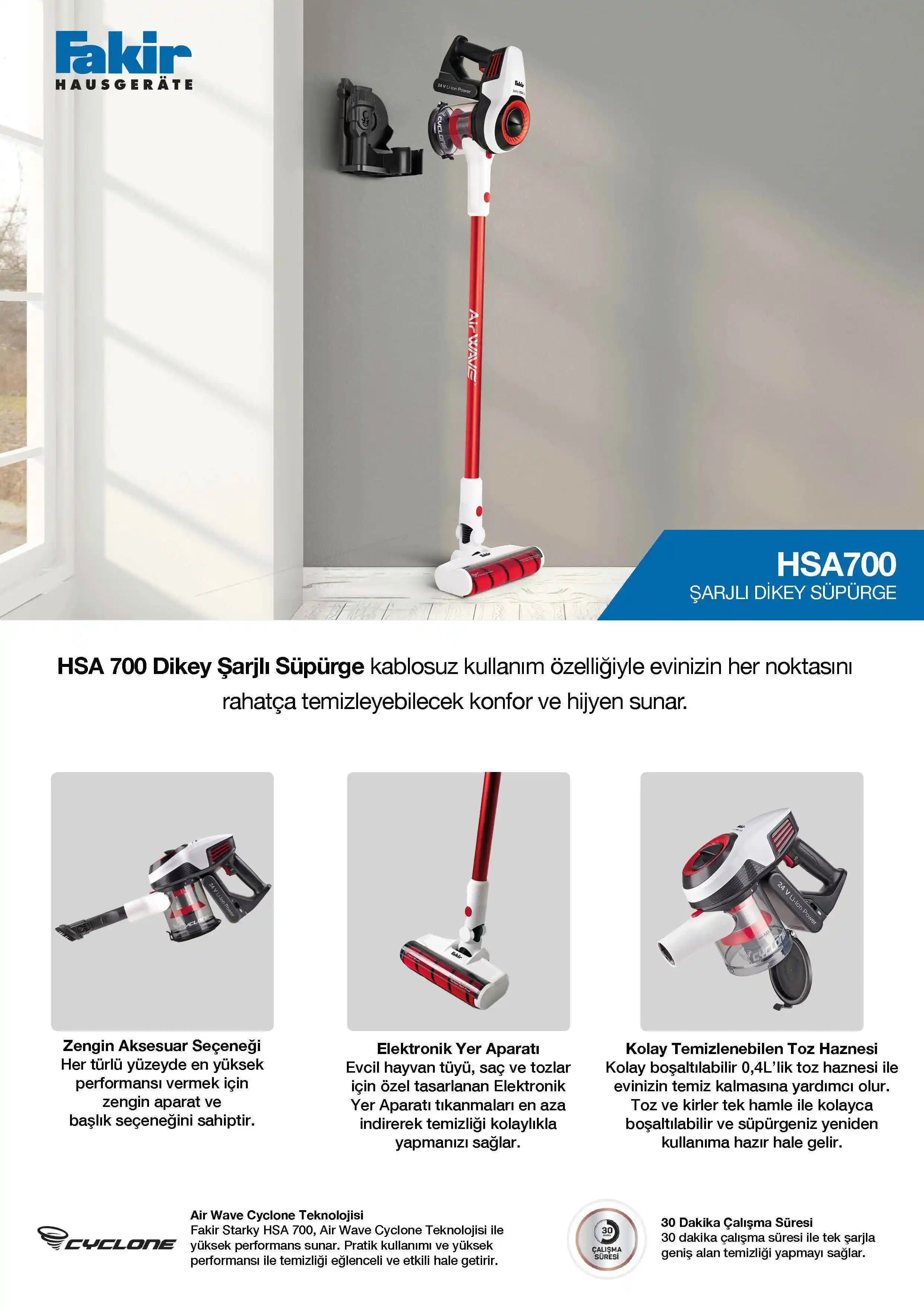 Fakir Starky HSA 700 Elektronik Süpürge: Yüksek Performans ve Dayanıklılık Özellikleri